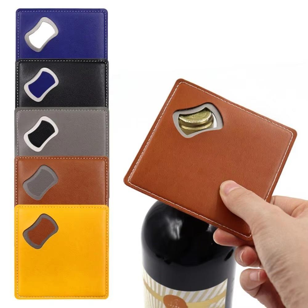 Square Coasters PU Leather Bottle Opener Multifunctional Cup Mat  Party