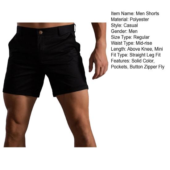 Men Summer Cargo Shorts Mid-rise Button Zipper Fly Pockets Shorts Solid Color Straight Leg Casual Short Pants Streetwear