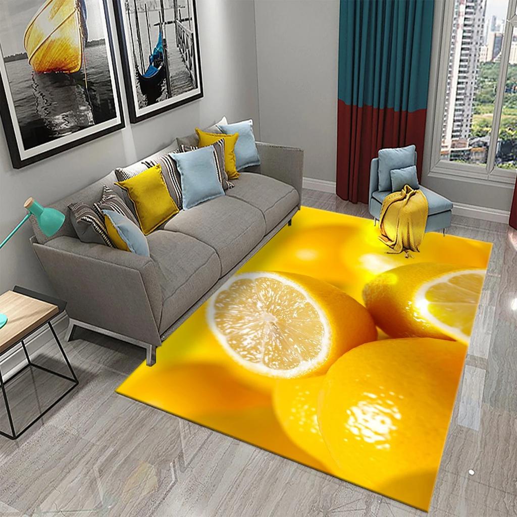 Yellow And Green Lemon Carpet Fresh Fruit Pattern Doormat Bathroom Kitchen Non-Slip Carpet Bedroom Living Room Decor