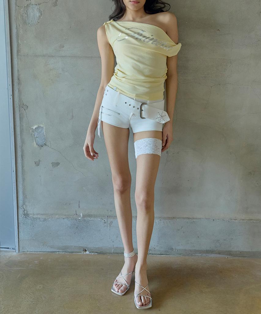PAINETIC Studded Belt Shorts (White)