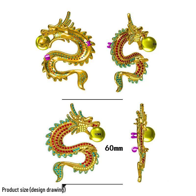 Chinese Zodiac Dragon Brooch - Gold-Plated, Zircon & Pearl Corsage Pin