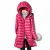 Women Light Down Jacket Long Warm Coat Female Hip Length Overcoat with Portable Storage Bag High Street Ladies Outerwear