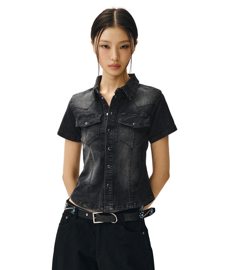 Deketeuumeon Western Slim Denim Short Shirts Dcwsh002Blacka