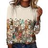 Women's Halloween 3D Printed Pumpkin Face Bat Long Sleeve Shirt Autumn Loose Casual Polyester Round Neck Fashion Casual Top