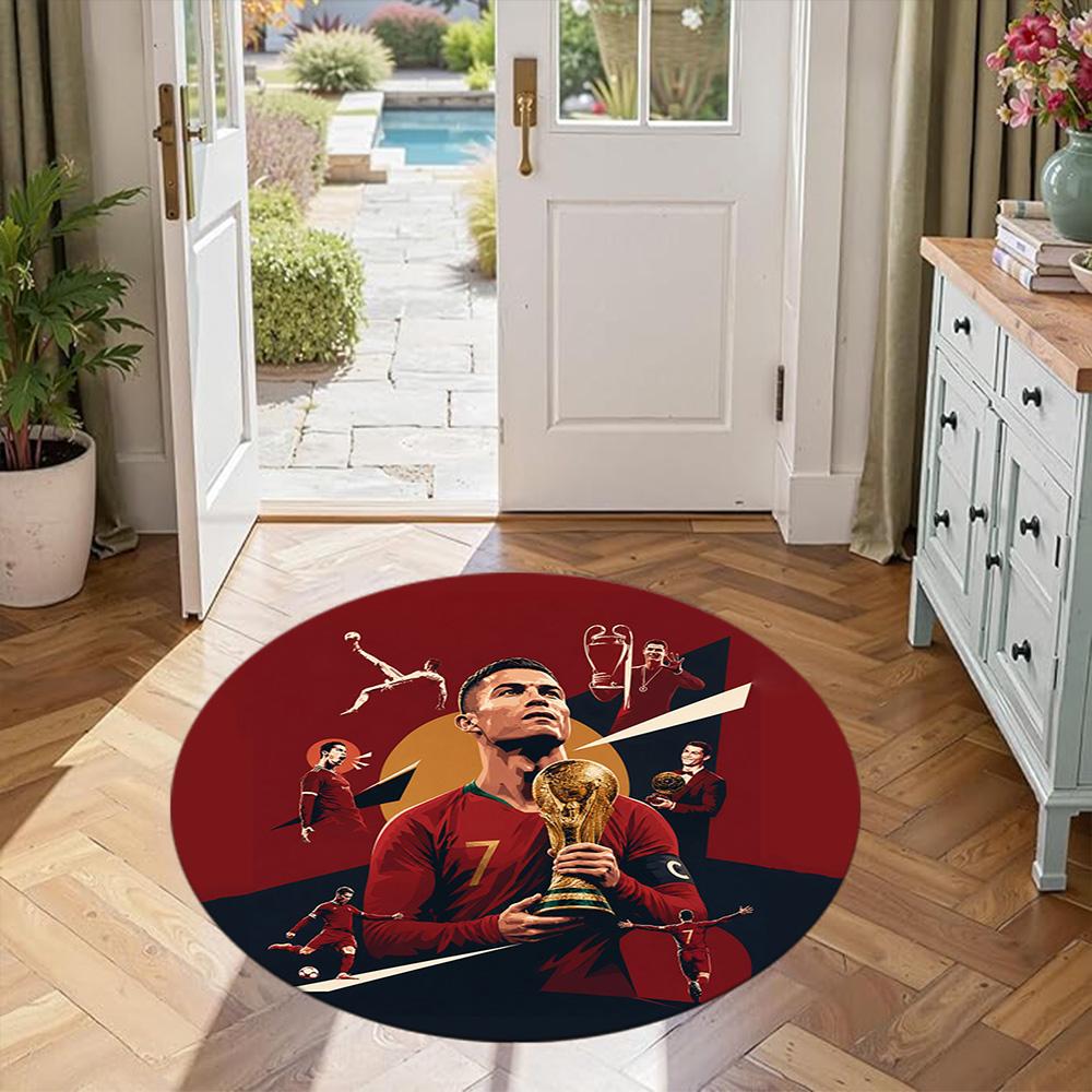Cristiano Ronaldo Round Area Rug Perfect for Entryway Foyer Living Rooms Decorate room Antislip Round Carpet Office home decor