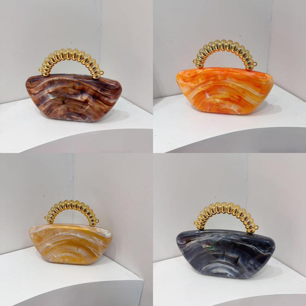 Acrylic Marble Pattern Evening Bag With Magnetic Closure For Elegant Party And Dinner Events
