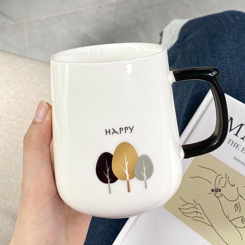 Mug en Céramique avec Couvercle et Cuillère pour Café - Parfait pour Hommes, Femmes, Couples et Enfants - Design Mignon et Créatif pour la Maison ou le Petit Déjeuner.