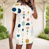 Women Plus Size Round Neck Short Sleeve White Printed Fitted Mini Dress