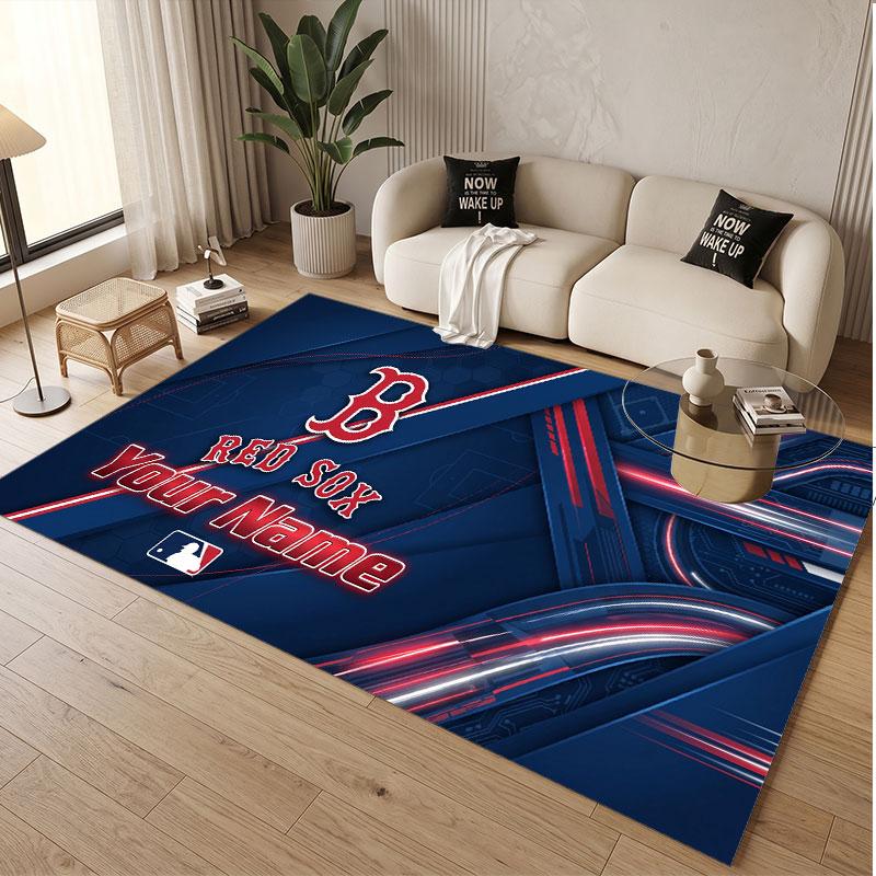 Custom Rug Boston Red Sox Pattern Print Name Text Soft Non‑Slip Floor Carpet for Home Indoor Decoration