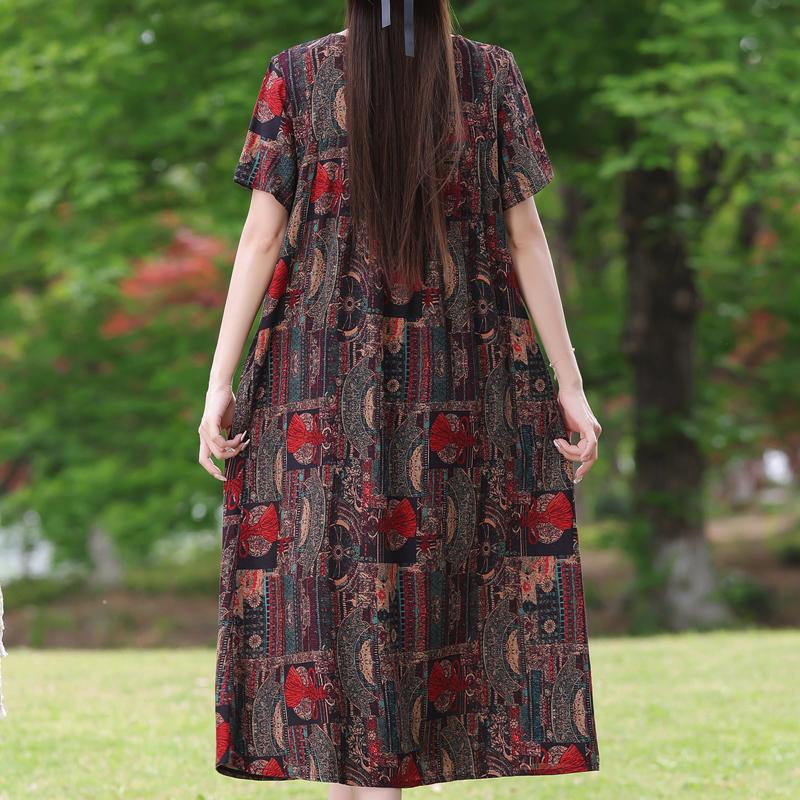 Elegantní dámské volné šaty plus size Letní šaty s krátkým rukávem Ležérní dlouhé šaty Dámské vintage oblečení