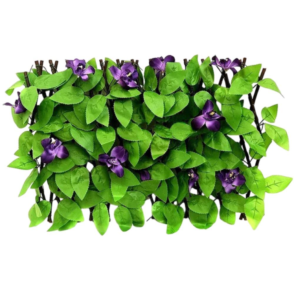 Adjustable Artificial Leaf Privacy Fence Rose Expandable Privacy Fence Outdoor Decoration Purple Flower