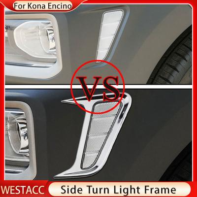 2Pcs ABS Chrome Car Side Turn Light Lamp Frame Decoration Sticker Trim for Hyundai Kona Kauai 2017 - Exterior