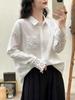 2026 Early Spring Women's Double-Layer Cotton Gauze Long-Sleeve Lapel Shirt with Spliced Lace Design