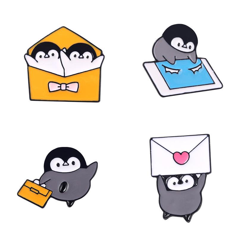 Fluffy Penguin Lettering Enamel Pin Funny Brooch Cartoons Badge For Bags Jeans Hoodies Denim Lapel Pin Jewelry Kids Best Gift
