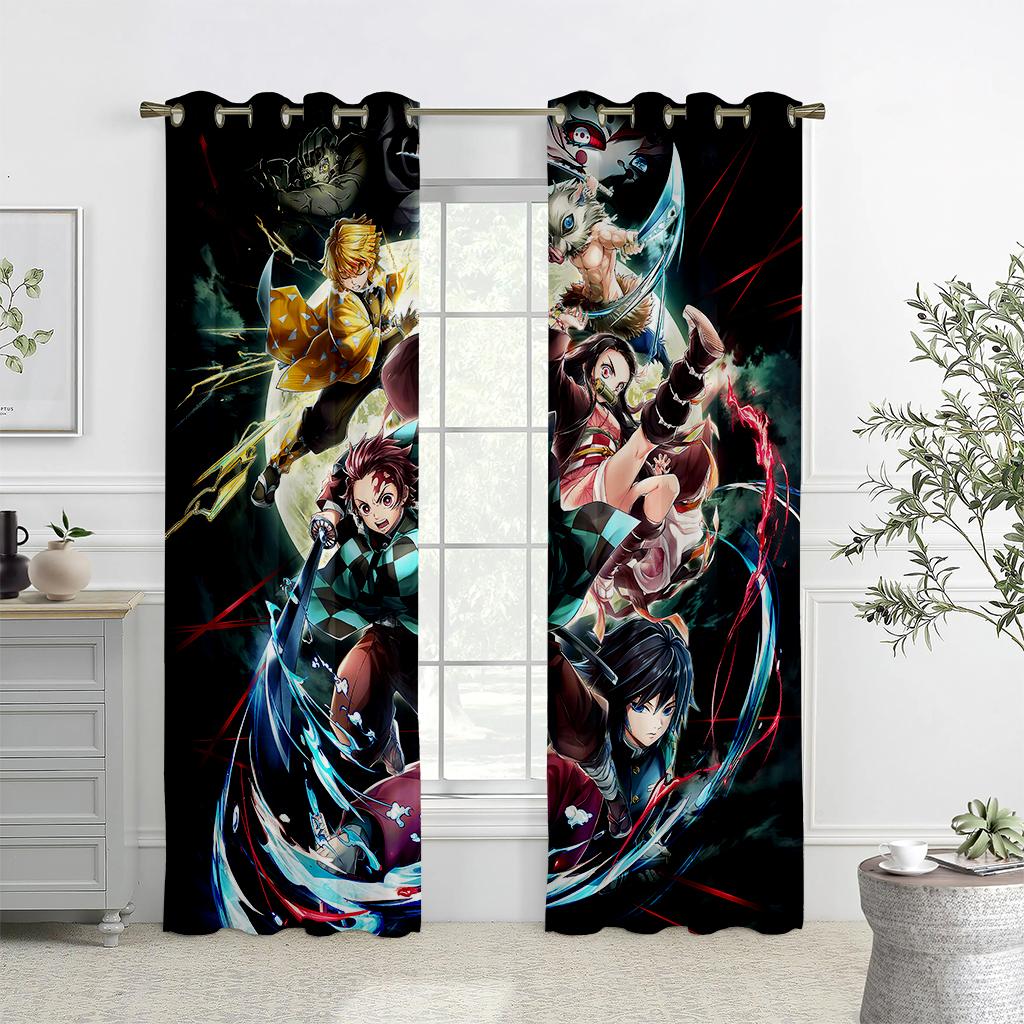 2PCS Japan's Popular Anime Pattern Printed Curtains, Animation, Children's Room Pole Pocket Decorative Curtains