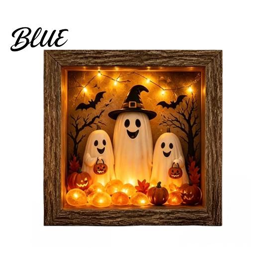 Gothic Shadow Box Night Light DIY Lighted Halloween Ghost Kit Wooden Frame LED Warm Light 3D Picture Craft Kit Memory with Crystal Glass Panel,