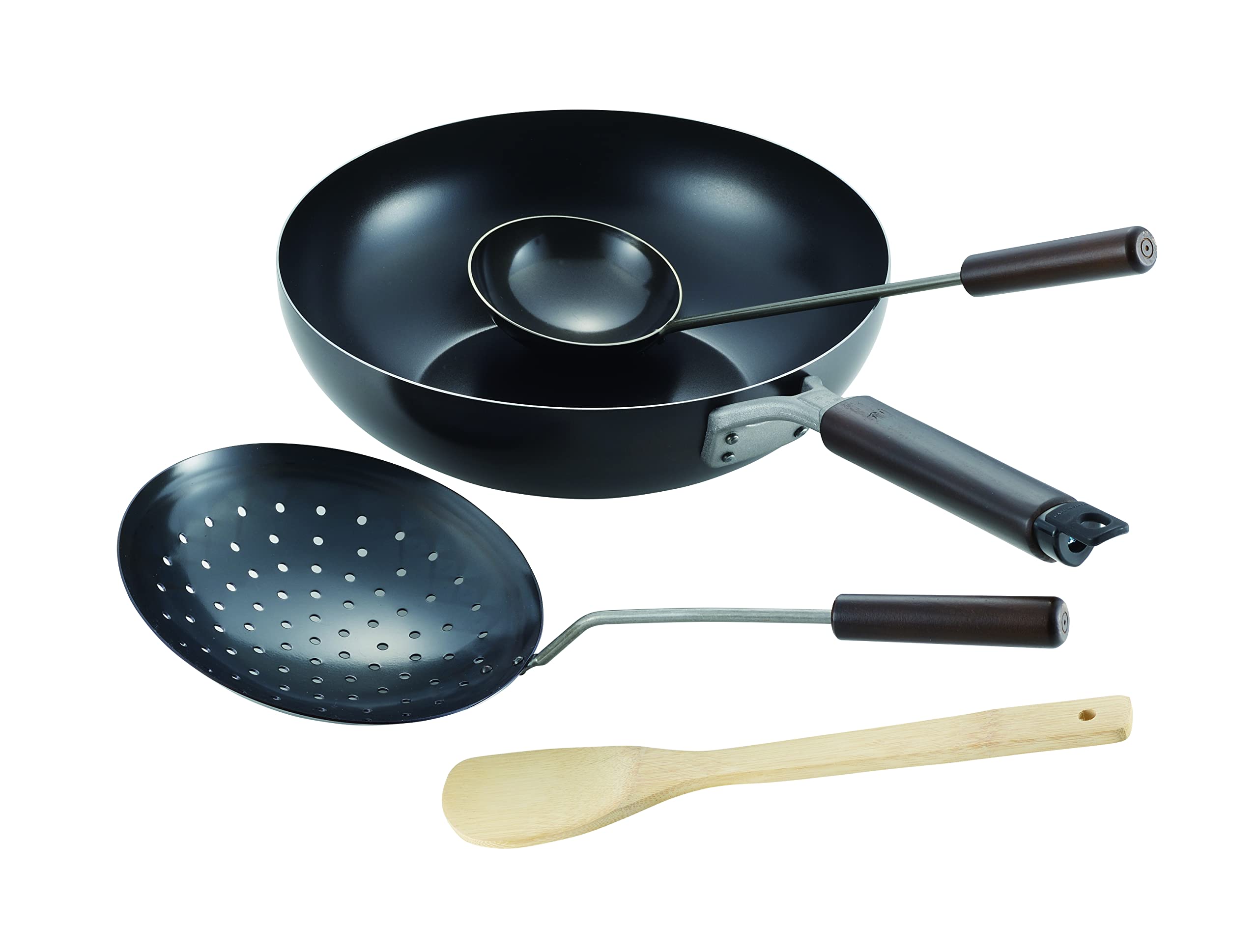 

Maruyama Giken SOUEN 28cm Iron Pan Set with Chinese and Bamboo Induction and Gas Stove Made in Iron Peking Fried Rice Camping Stir-Fry Ladle, Jar, чорний