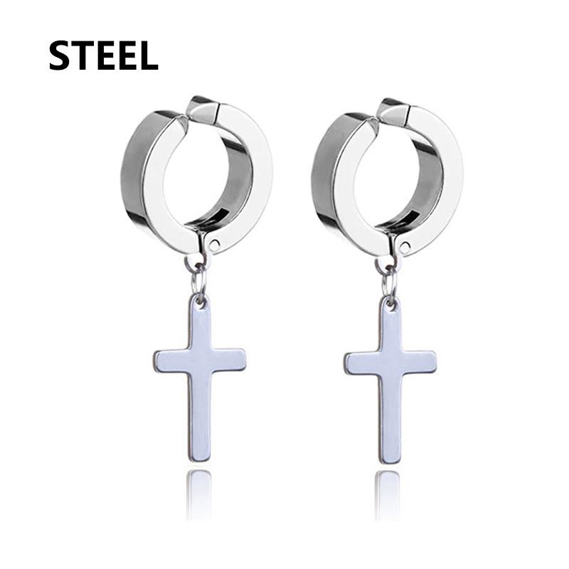 1Pair Unisex Punk Fashion Cross Pendant Ear Clip Non-Piercing Earrings Fake Earrings Gift for Men Women Jewelry Daily Wear