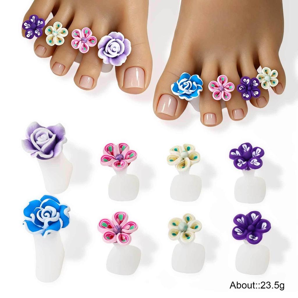 8-Piece Japanese & Korean Daisy Silicone Toe Separators for Nail Art