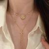 Luxury Vintage Star Compass Necklace Sparkling Full Diamond Fish Scale Layered Cross Tassel Collarbone Chain for Women