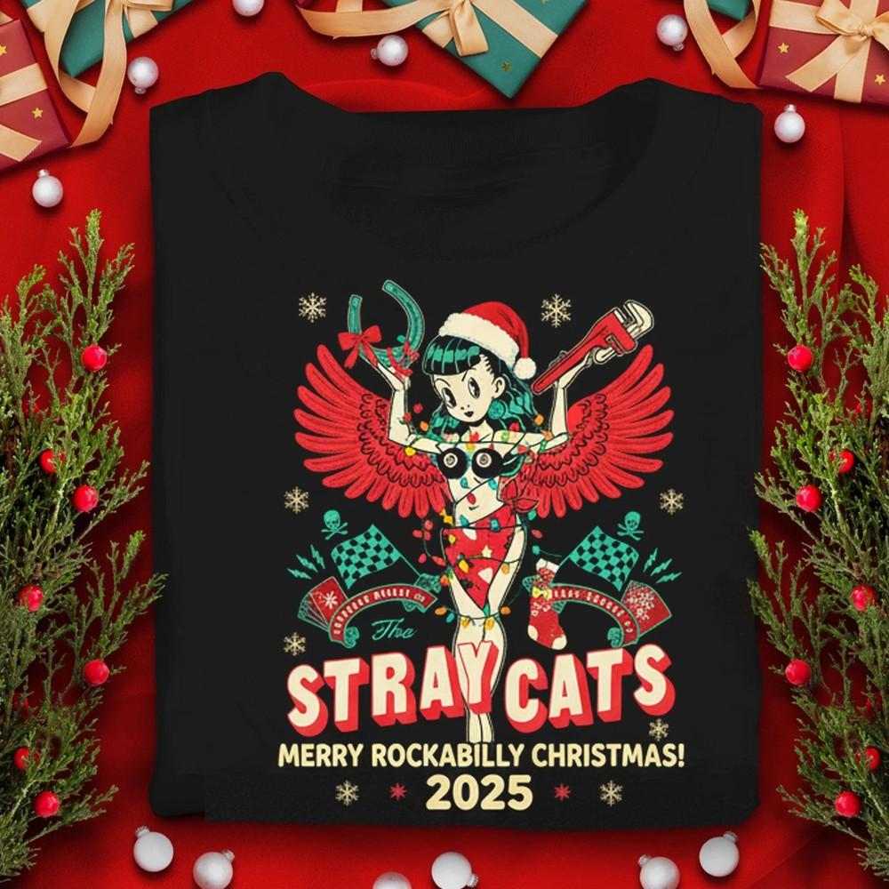 Trending The Stray Cats Fall Tour 2025 T-shirt Rock Band Stray Cats CHRISTMAS Unisex T-Shirt XXXXL