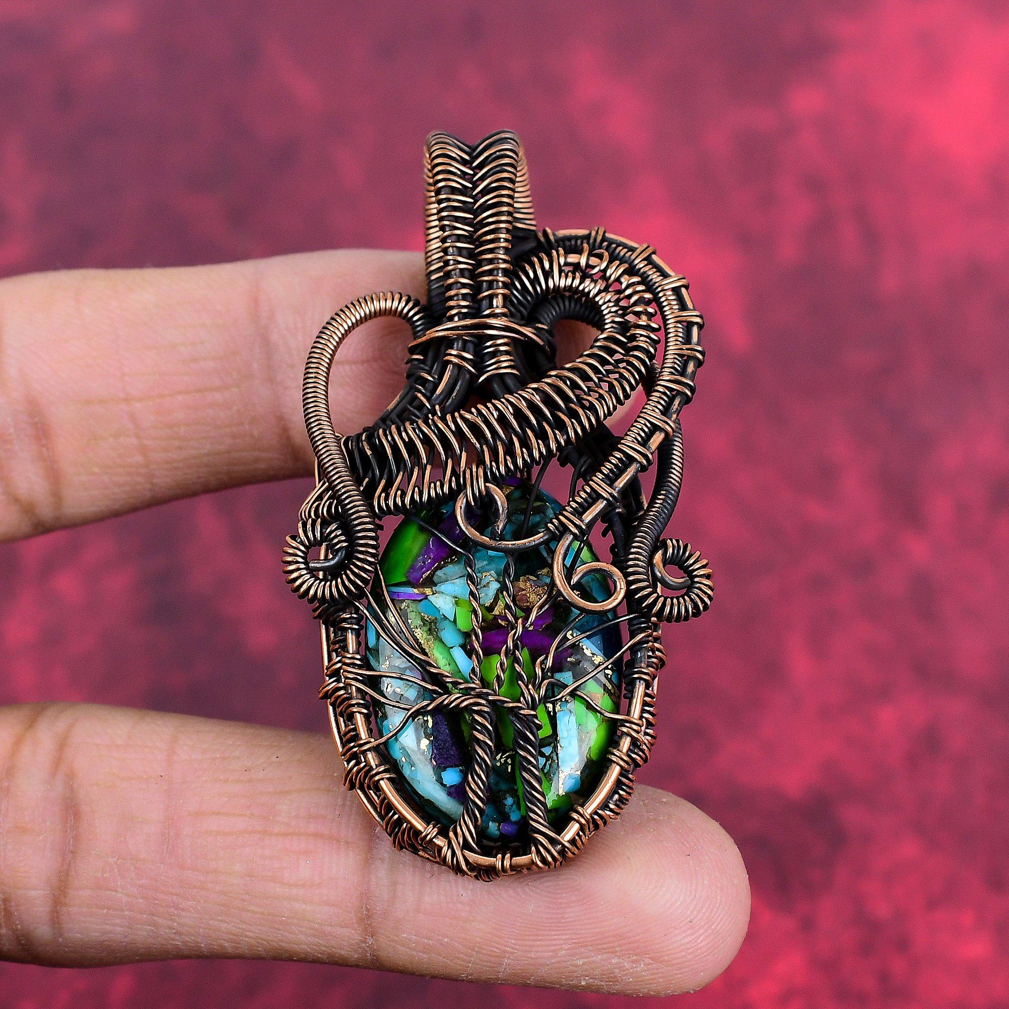 Tree of life fiesta kingman turquoise pendant copper wire wrapped pendant multi copper turquoise gemstone pendant handmade jewelry for gifts