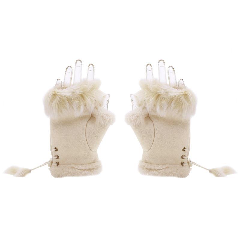 Women's Winter Faux Rabbit Fur Gloves - Fashionable Fingerless Mittens With Faux Leather Wrist Warmers 