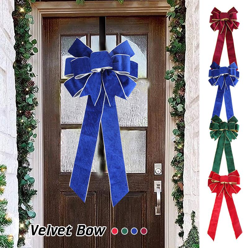 60cm Big Bow Christmas Party Decor Bow Velvet Flocking Wire Edge Ribbon Knot DIY New Year Christmas Party Decor Pendant