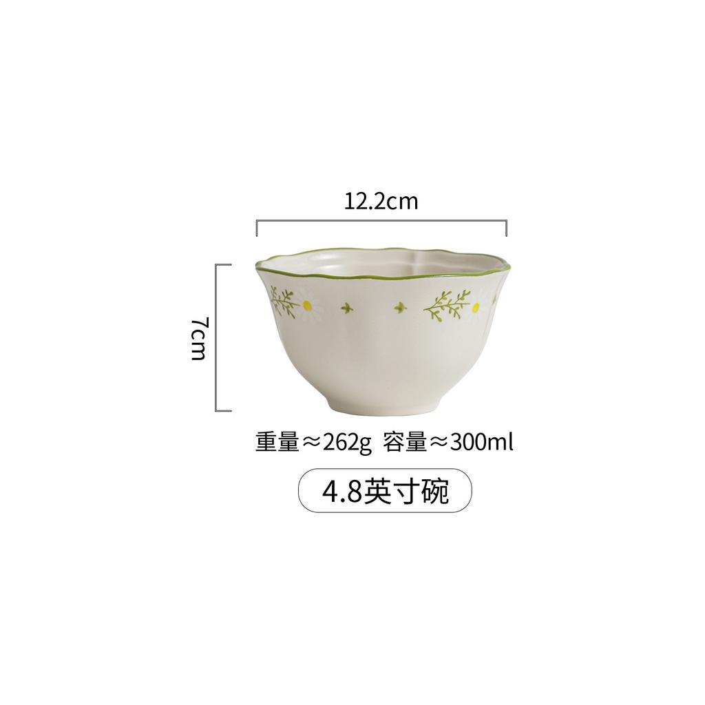 Lace Small Fresh Tableware High Value Ceramic Bowl Underglaze Color Household Bowl Set Large Capacity Binaural Bowl