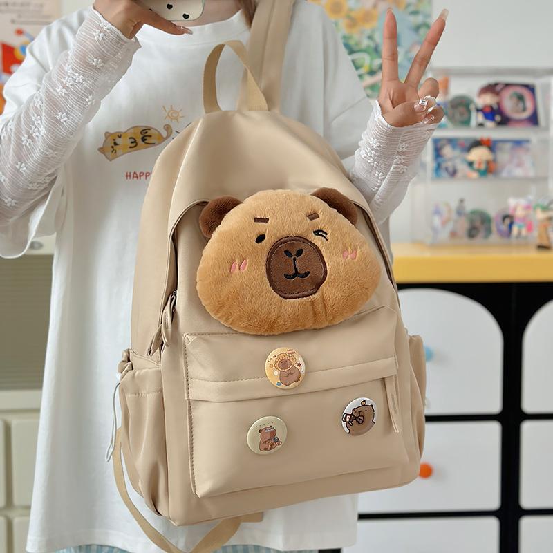 School bag cute plush backpack for girls, middle and high school cartoon campus backpack, new large-capacity simple commuting backpack