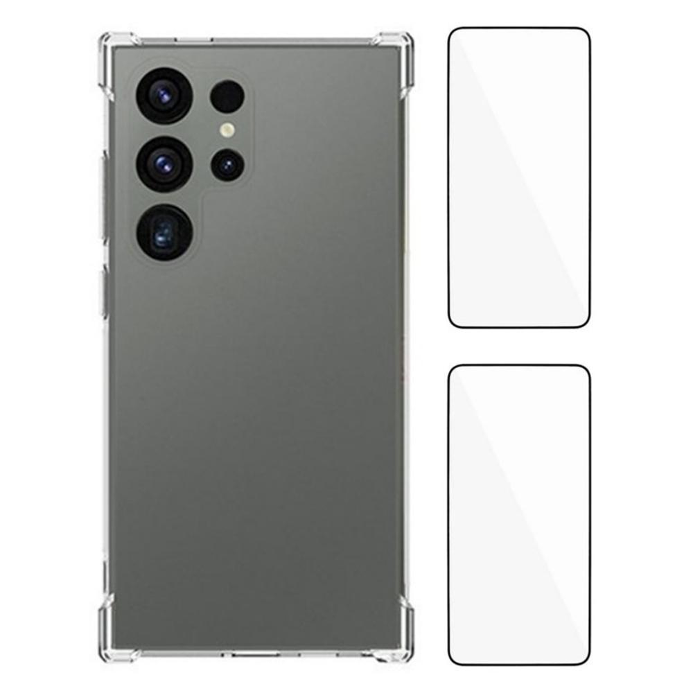 

Чохол WANLONFENG WL2 Series для Samsung Galaxy S24 Ultra з 2 шт. захисних плівок із загартованого скла 2.0 мм ТПУ чохол для телефону (Великий отвір для об єктива) Type A