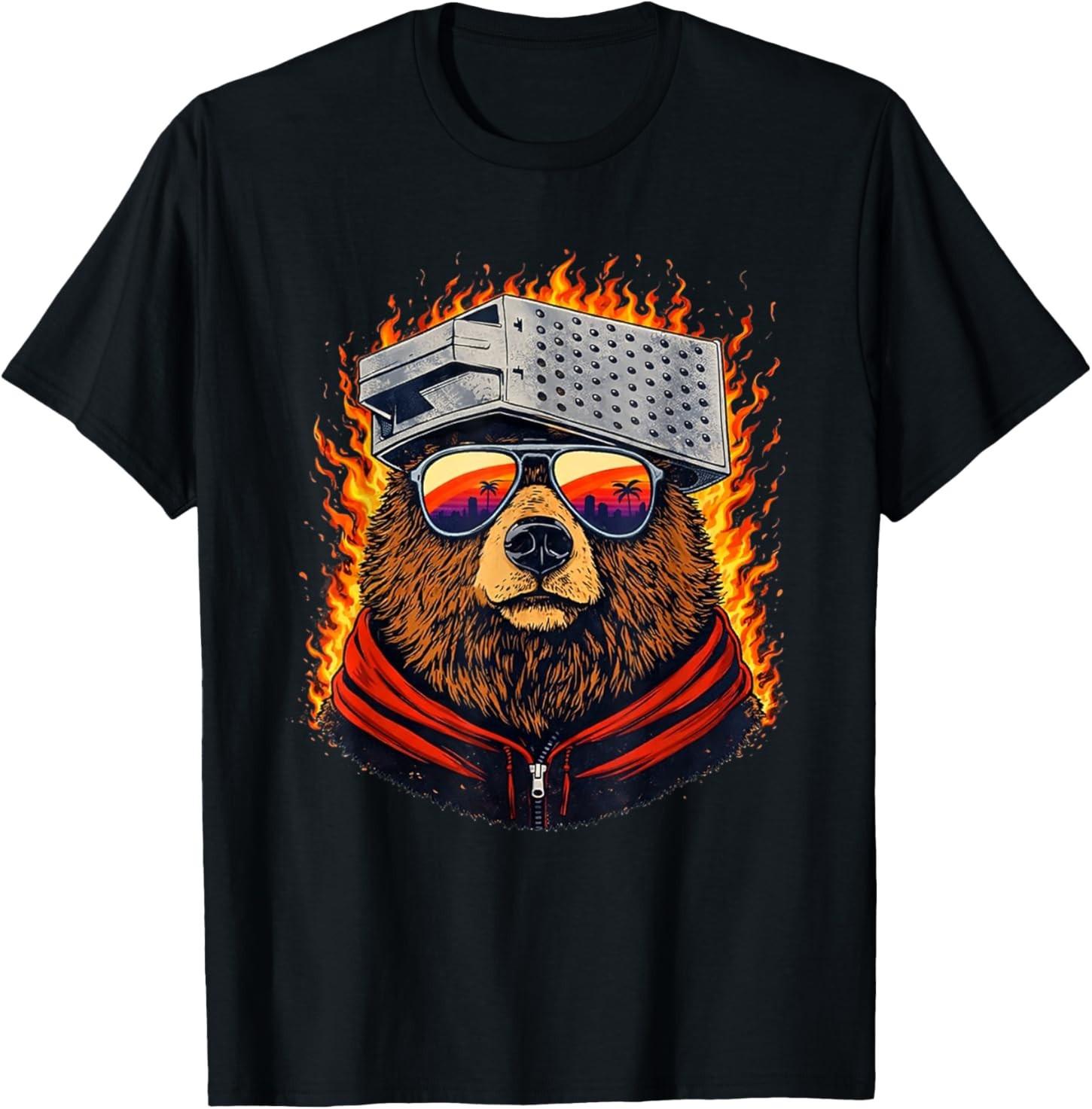 Vintage Bear with Sunglasses and Cheese Grater Hat T-Shirt S разноцветный
