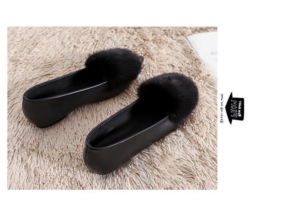 Damen 2025 Nerzfell Mokassins Loafer, Winter Samt Spitz Zehen Ballerinas, Große Größe 41
