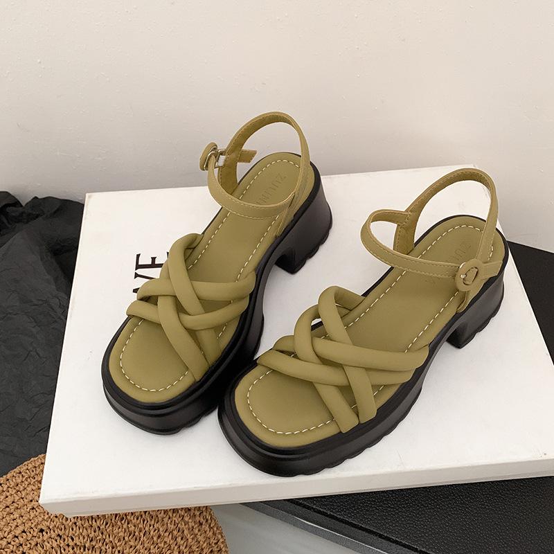 Sandali verdi intrecciati con rialzo donna moda di nicchia scarpe da donna argento nuovo open-toe platform versatili Roma