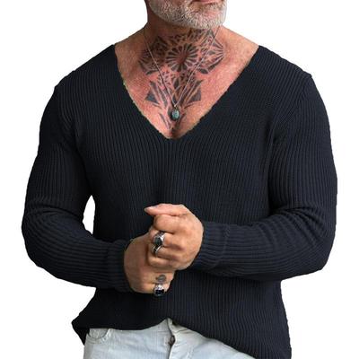 Men's V-neck Wool Knit Sweater Pullover for Autumn and Winter