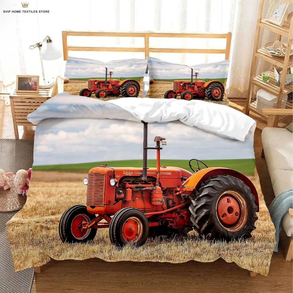 Farm Car Cool Tractor 3D Printed Quilt Cover 100% Polyester Machine Washable Duvet Cover Bedding Set Quilt Cover Pillowcase