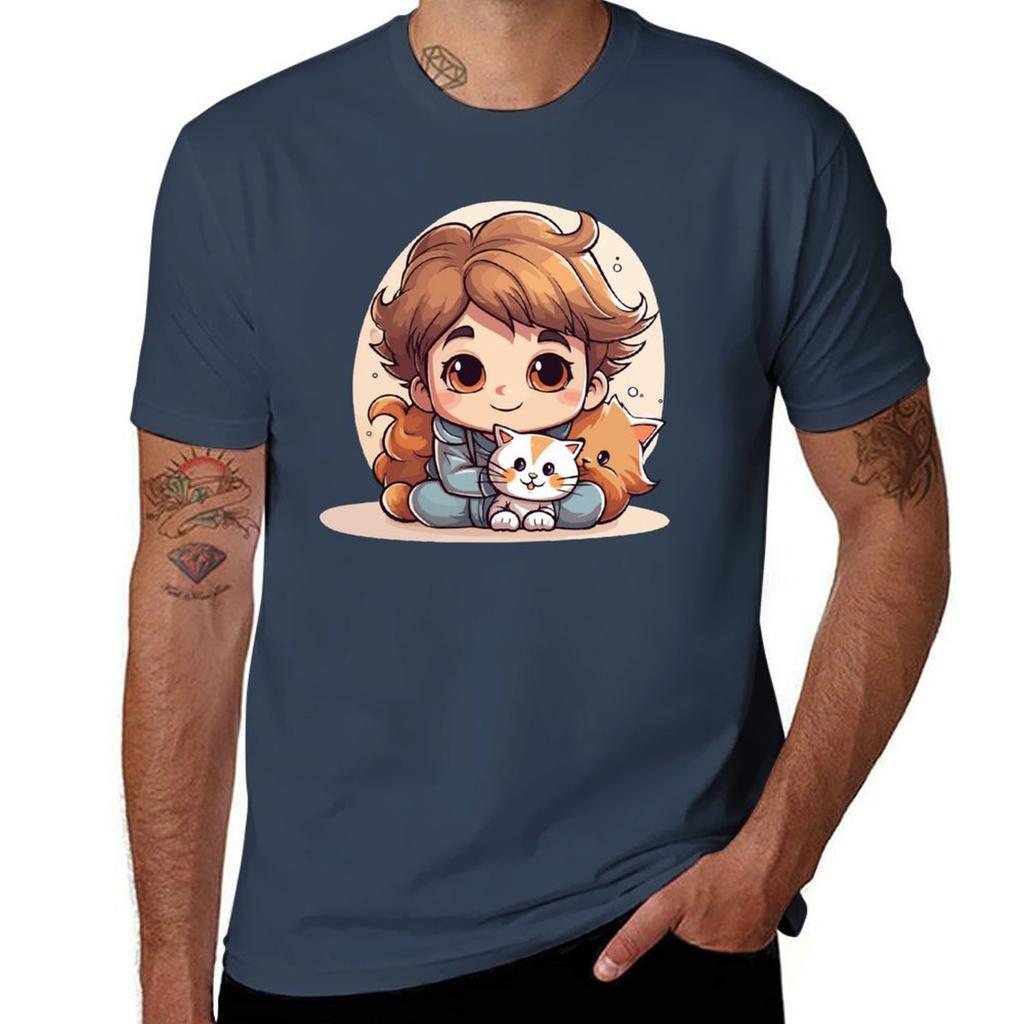 Baby Anime Character With Cat Tshirt T Shirts With Prints T Shirts For Unisex Graphic Vintage Tshirt