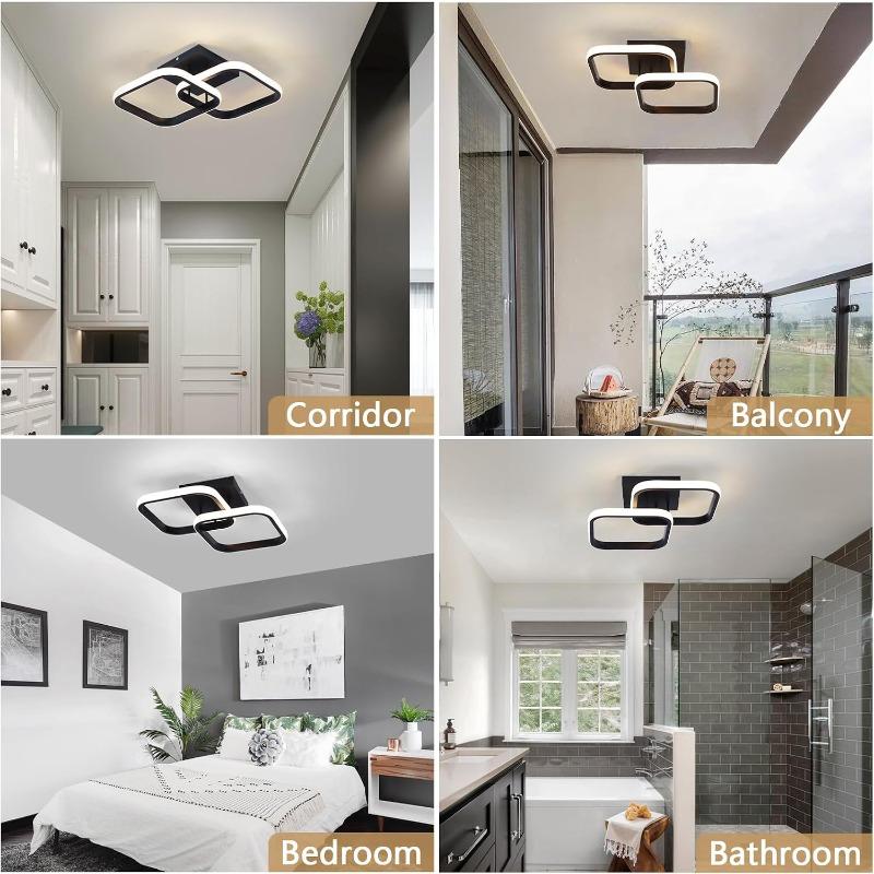 LED Ceiling Light Fixture 4500K Modern Black Square Close to Ceiling Lamp for Bathroom Bedroom Kitchen Balcony Stair Hallway Lighting