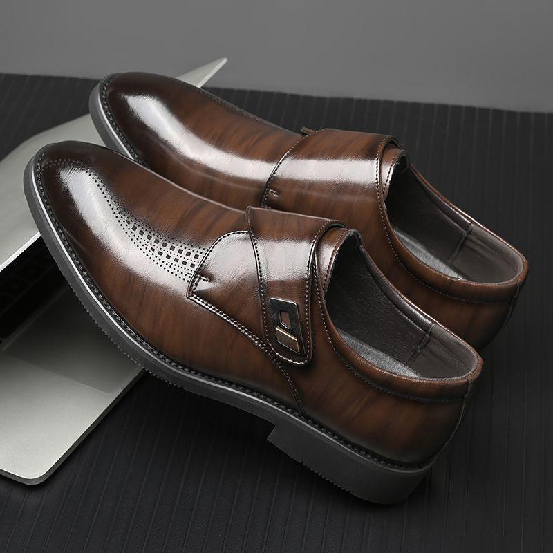 Men's Pointed Toe Cowhide Leather Shoes: Genuine Casual & Business Formal, British Style - Black/Brown, 2025.