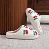Cherry Embroidery Red Cotton Fur Slippers for Women - Cute Indoor Footwear