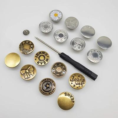 5pcs Metal Jeans Button Detachable Pants Snap Fastener Pins Adjustable Jeans Waist Button Sewing Buckles Screw Repair Kits