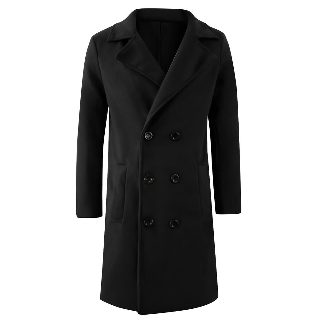 Men's Solid Color Splicing Button Pocket Work Jacket Men's Casual Long Coat