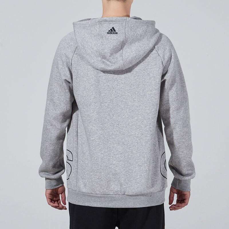 Adidas Big Logo Print Fleece-Lined Sports Knit Hoodie Men Tops Gray HB5091