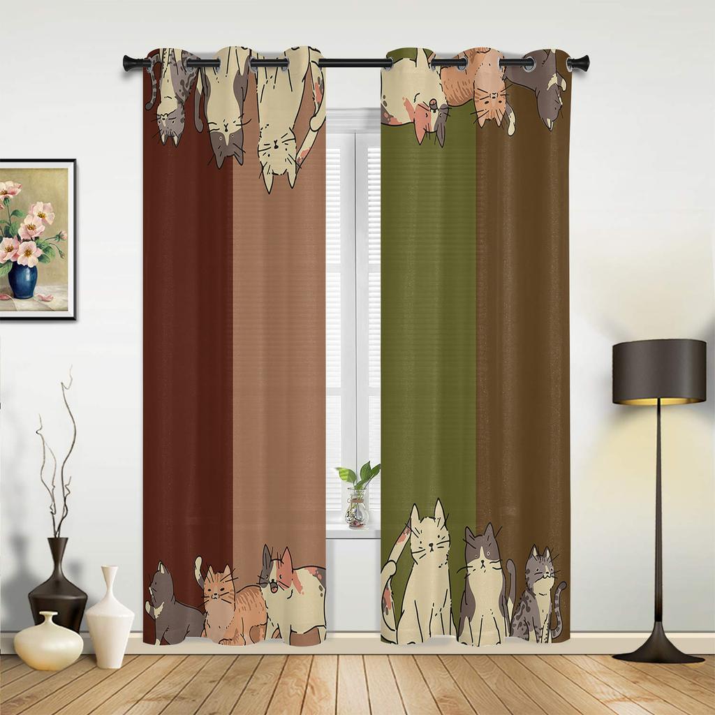 Cortinas de corda de gato de desenho animado para quarto, sala de estar, cortinas de cozinha, quarto infantil, cortina de janela, decoração moderna para casa