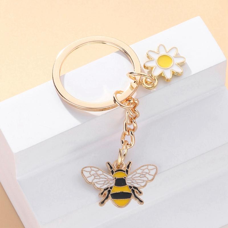 Cute Keychain Bee Honeycomb Heart Flower Key Ring Garden Key Chains Souvenir Gifts For Women Men Handbag Accessorie Jewelry