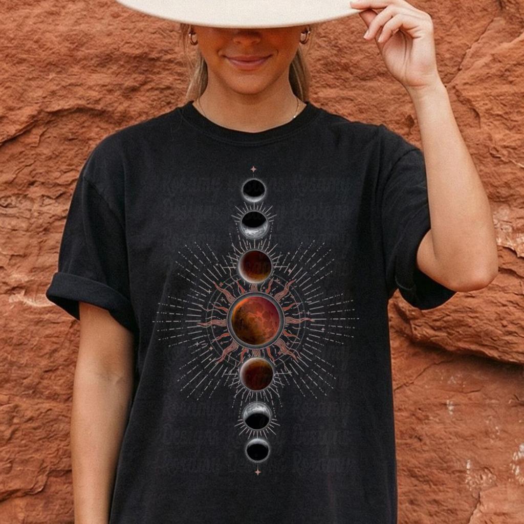 Celestial Moon Phase Shirt and kids tshirt, Boho, Vertical, Tee, T-Shirt and kids tshirt, Comfort Colors®, Oversized Tee, Front Design, Gift For Her