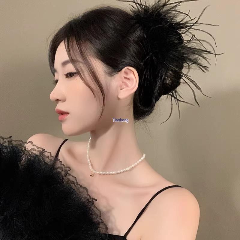 Light Luxury Women's Large Ostrich Feather Claw Hair Clip Shark Hairpin 2025