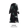 2025 Spring Women's European-American Style Single-Breasted Printed Long-Sleeve Dress