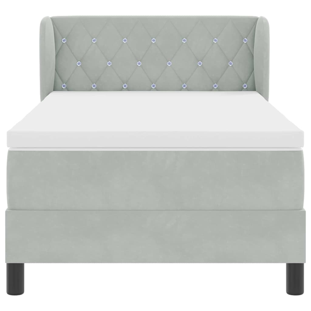 Box Spring Bed with Headboard Light Grey 90 x 200 cm Velvet