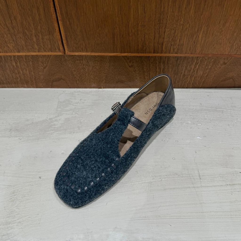 Inner Height Increase of 3cm~ Square Head Mary Jane Shoes for Women's 2025 Early Autumn New Korean Version Woolen Material One-word Ballet Shoes